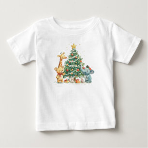 Camiseta Para Bebê T-Shirt de Amigos de Animais de Natal