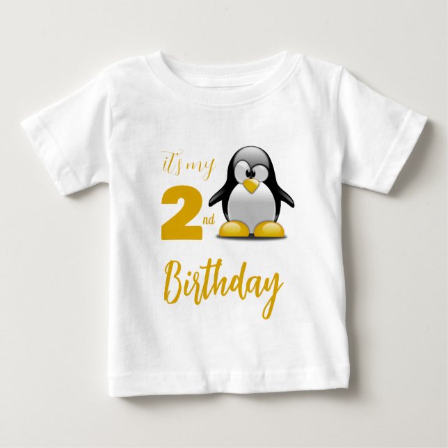 Camiseta Para Bebê T-Shirt de aniversário de pinguim personalizado (Frente)