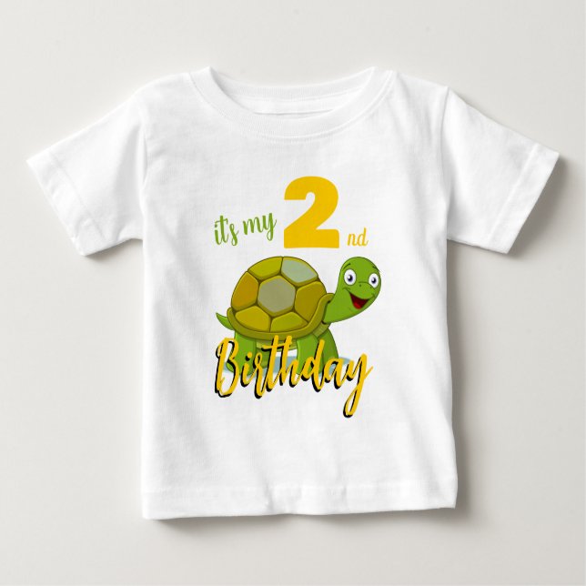 Camiseta Para Bebê T-Shirt de Aniversário de Tartaruga Personalizada (Frente)