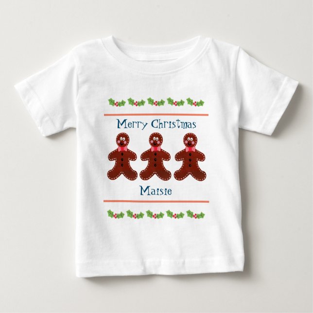 Camiseta Para Bebê T-shirt de Natal do Homem de Biscoito Personalizad (Frente)