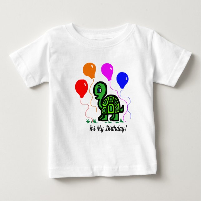 Camiseta Para Bebê T-Shirt de Tartaruga e Balões (Frente)