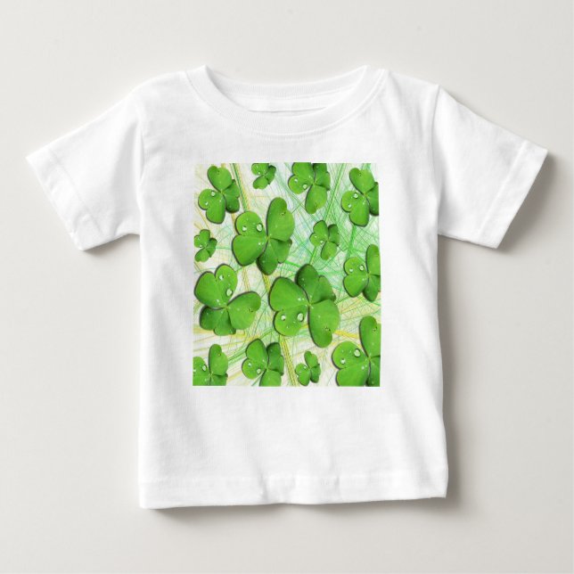 Camiseta Para Bebê T-Shirt Dia de São Patrício de Shamrock verde (Frente)