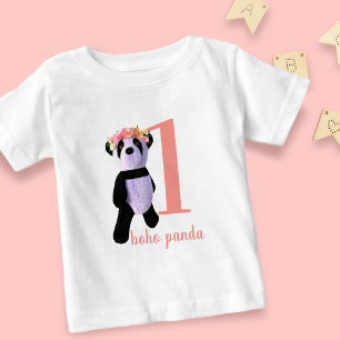 Camiseta Para Bebê T-shirt do aniversário da panda bonito de Boho