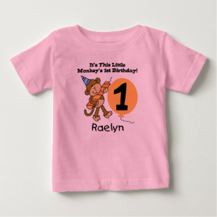 Camiseta Para Bebê T-shirt do aniversário do macaco pequeno de Raely