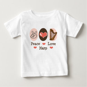 Camiseta Para Bebê T-shirt do bebê da harpa do amor da paz