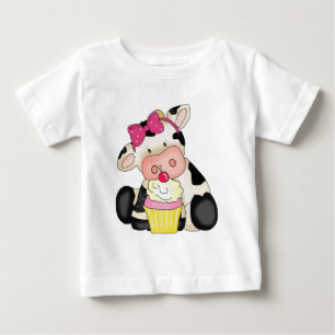 Camiseta Para Bebê T-shirt do bebê da vaca do cupcake