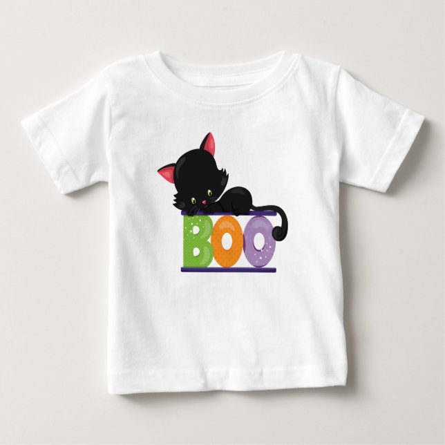 Camiseta Para Bebê T-shirt do bebê da vaia do gato preto (Frente)