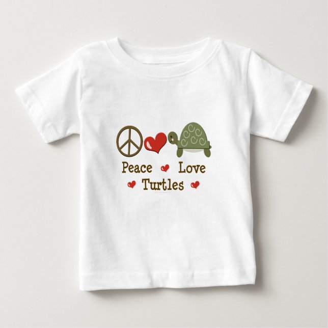 Camiseta Para Bebê T-shirt do bebê das tartarugas do amor da paz (Frente)