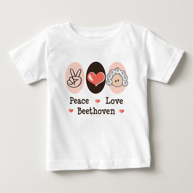 Camiseta Para Bebê T-shirt do bebê de Beethoven do amor da paz (Frente)
