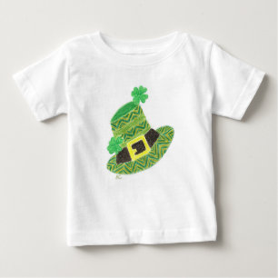 Camiseta Para Bebê T-shirt do bebê do chapéu do leprechaun verde da