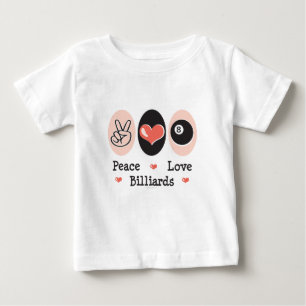 Camiseta Para Bebê T-shirt do bebê dos bilhar do amor da paz