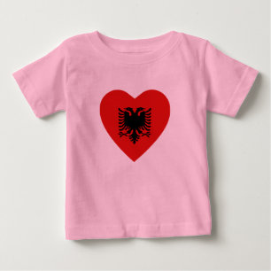 Camiseta Para Bebê T-shirt do coração da bandeira de Albânia