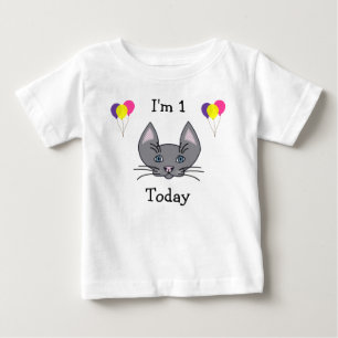 Camiseta Para Bebê T-shirt do gato do primeiro aniversario