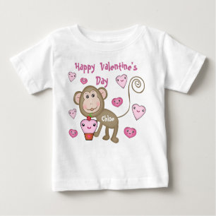 Camiseta Para Bebê T-shirt do macaco do dia dos namorados do bebê