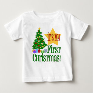Camiseta Para Bebê T-shirt do Natal dos bebês primeiro