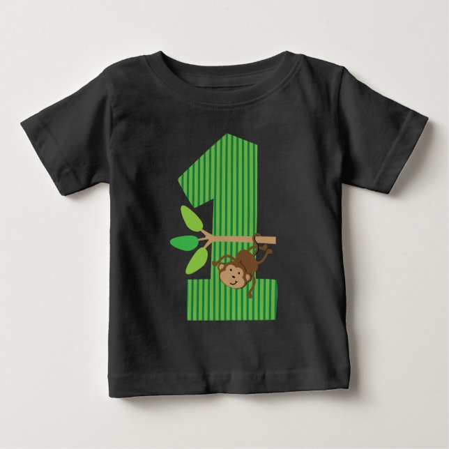 Camiseta Para Bebê T-shirt do número um do macaco do primeiro (Frente)