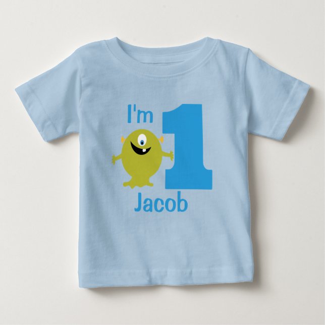 Camiseta Para Bebê T-shirt do primeiro aniversario Monstro Verde para (Frente)