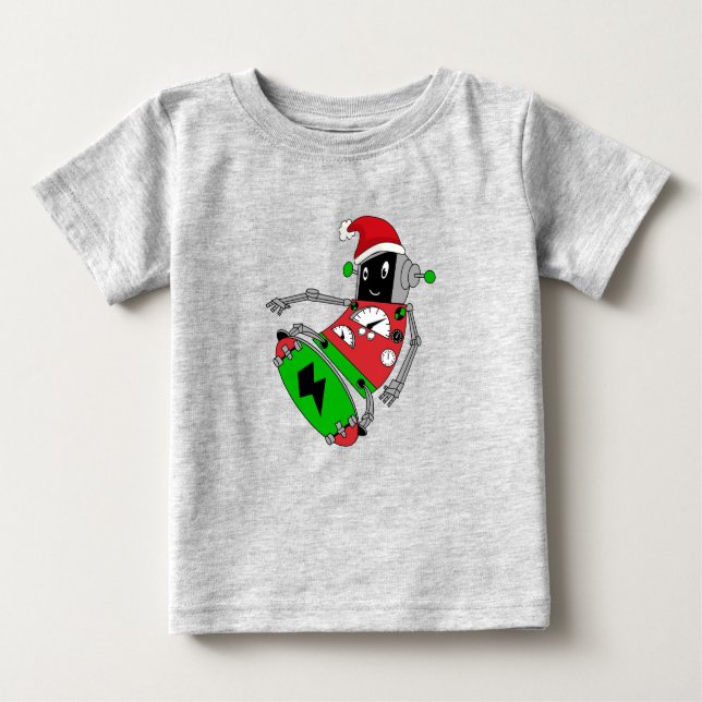 Camiseta Para Bebê T-shirt do Robô Natal (Frente)