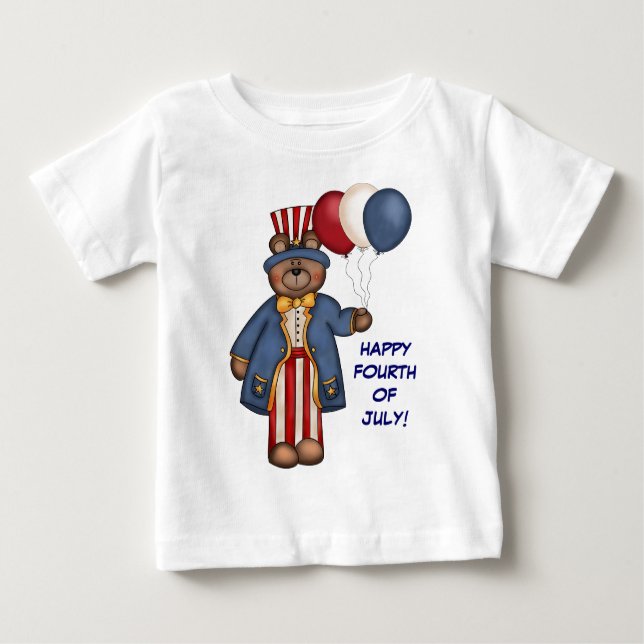 Camiseta Para Bebê T-shirt Do Urso De 4 De Julho (Frente)