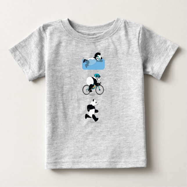 Camiseta Para Bebê T-shirt dos bebês do Triathlon da panda (Frente)