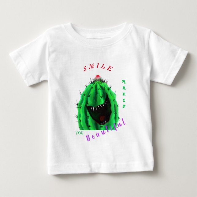 Camiseta Para Bebê T-Shirt Engraçado com Cactus Feliz - Sorria (Frente)