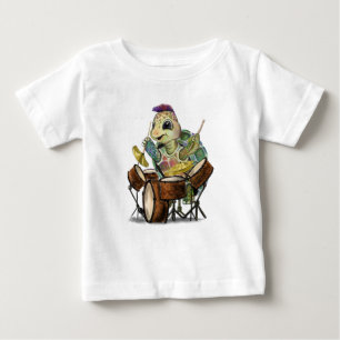 Camiseta Para Bebê T-Shirt Engraçado com Drummer Tartaruga