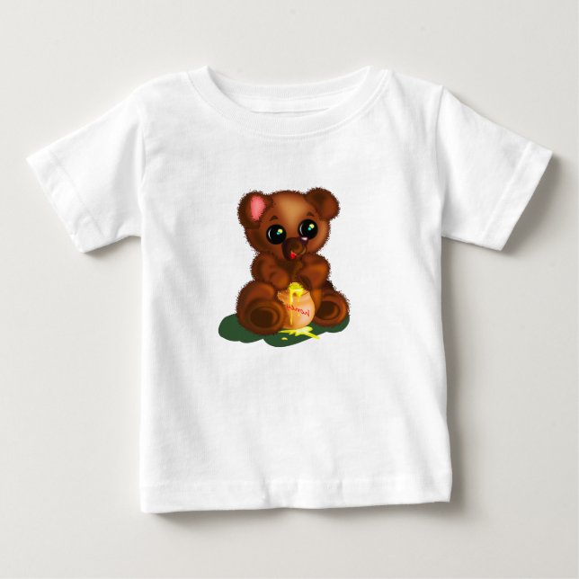 Camiseta Para Bebê T-Shirt Engraçado com Urso de Mel (Frente)