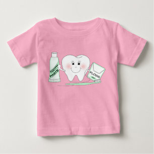 Camiseta Para Bebê T-shirt feliz bonito da criança do dente
