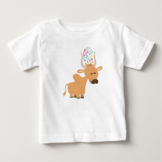 Camiseta Para Bebê T-shirt feliz bonito do bebê da vaca do Brahman