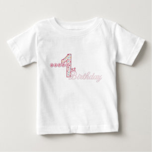 Camiseta Para Bebê T-shirt feliz do rosa do primeiro aniversario