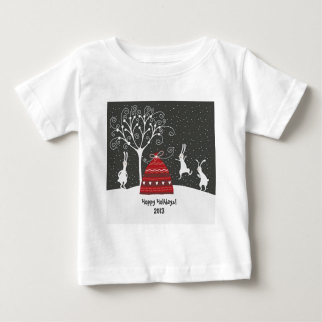 Camiseta Para Bebê T-Shirt Feriados De Coelhinho De Inverno (Frente)