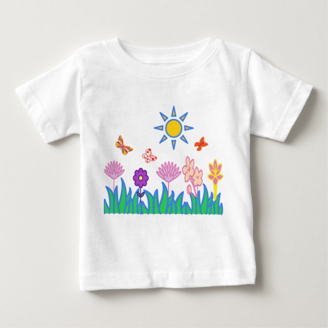 Camiseta Para Bebê T shirt flores mariposas sol naturaleza Camiceta (Frente)