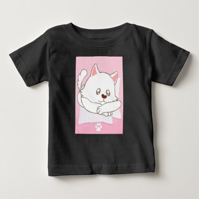 Camiseta Para Bebê T-Shirt Impressão Baby De Gato Bonito (Frente)