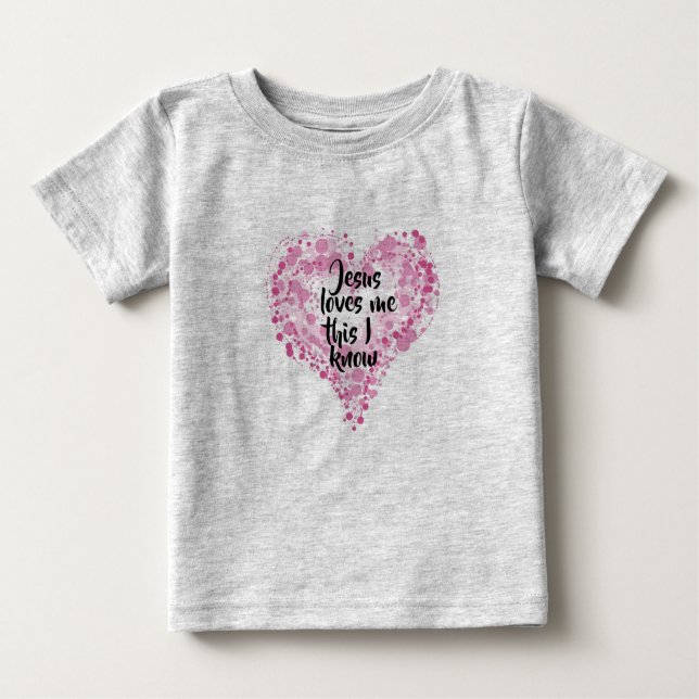 Camiseta Para Bebê T-shirt "Jesus loves me" grijs. (Frente)