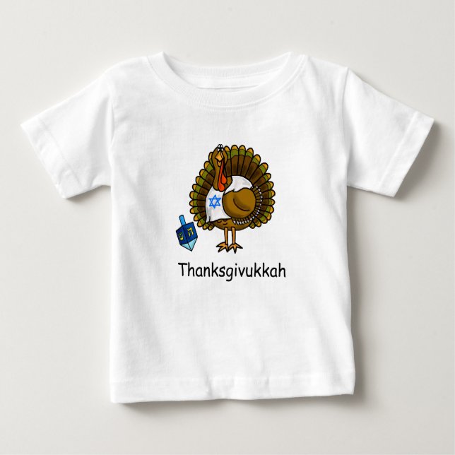 Camiseta Para Bebê T-shirt judaico do bebê de Thanksgivukkah Turquia (Frente)