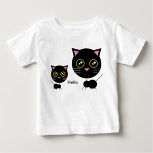Camiseta Para Bebê T-Shirt Negra Geométrica de Gato Negra