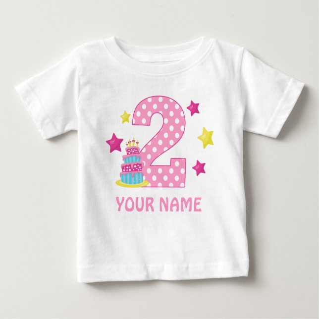 Camiseta Para Bebê T-shirt personalizada da segundo aniversário Cake  (Frente)
