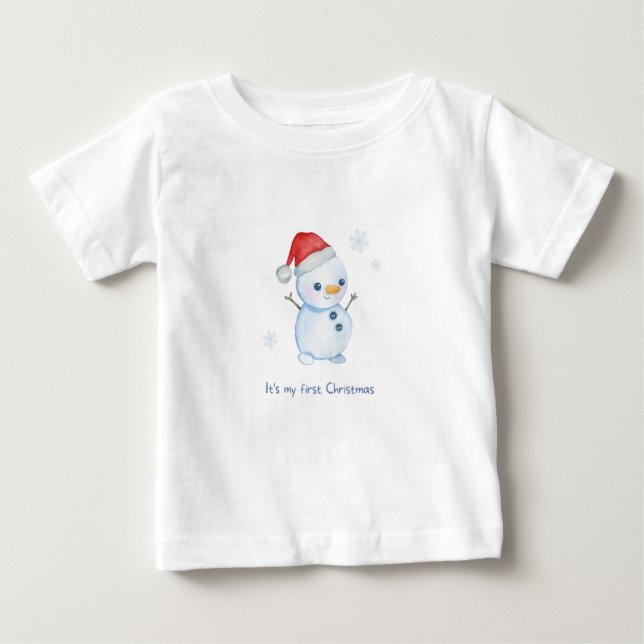 Camiseta Para Bebê T-shirt personalizada do "Primeiro Natal" (Frente)
