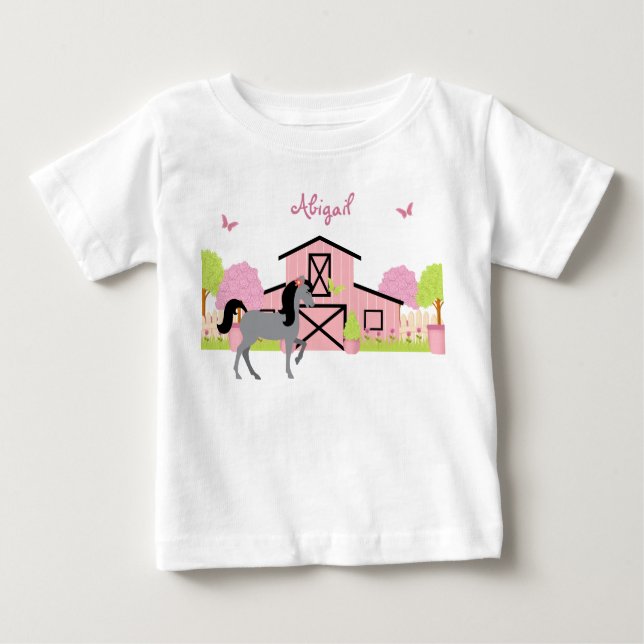 Camiseta Para Bebê T-Shirt Personalizado Bonito Barn & Jarden Horse (Frente)