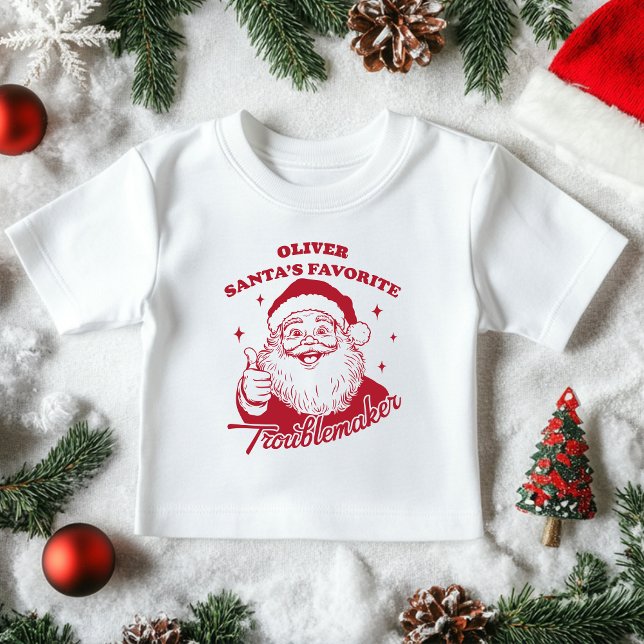 Camiseta Para Bebê T-Shirt Personalizado Para Papais noeis Favoritos (Personalized Santa's Favorite Troublemaker Baby T-Shirt)