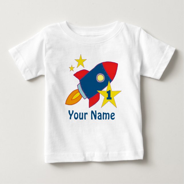 Camiseta Para Bebê T-shirt personalizado Rocket do aniversário do (Frente)
