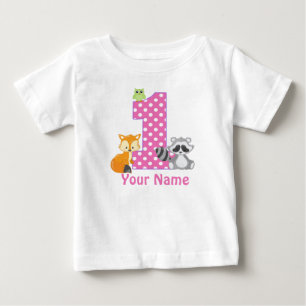 Camiseta Para Bebê T-shirt personalizado rosa da floresta do primeiro