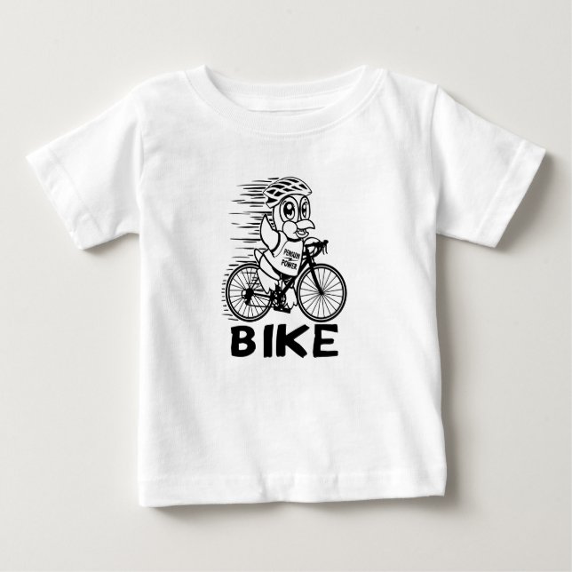 Camiseta Para Bebê T-Shirt Pinguin Power Bike Cycling (Frente)