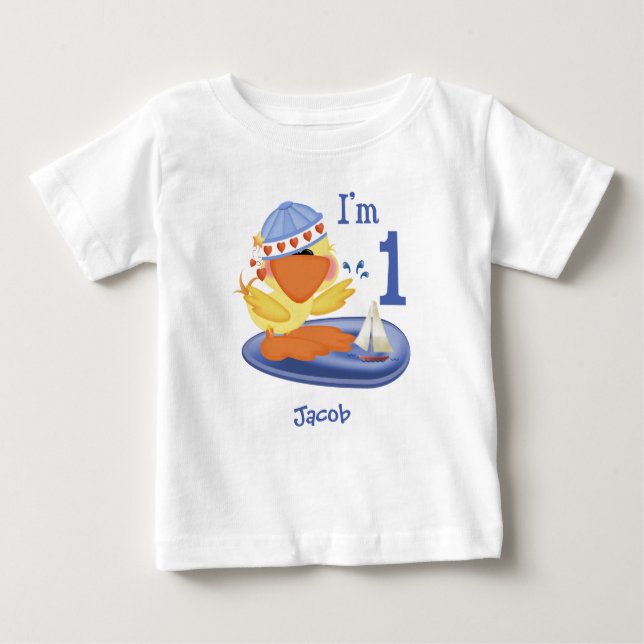 Camiseta Para Bebê T-Shirt primeiro aniversario Ducky Boy (Frente)