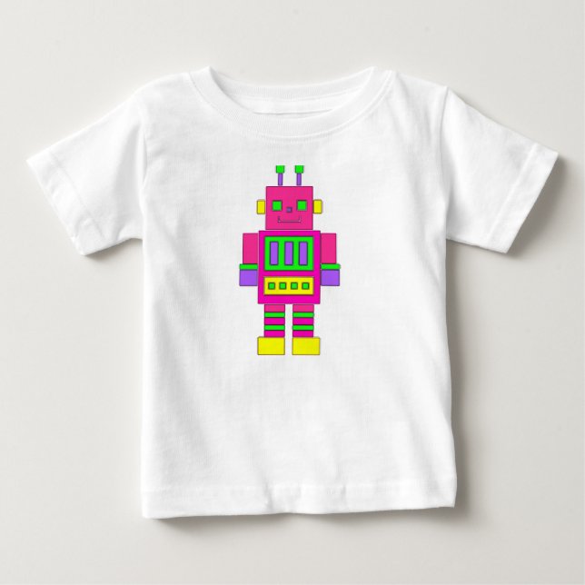 Camiseta Para Bebê T-Shirt Robot Rosa (Frente)