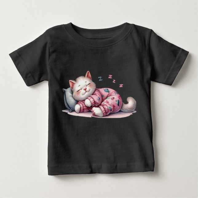 Camiseta Para Bebê T-Shirt Sleepy Kitten Baby Fine Jersey (Frente)