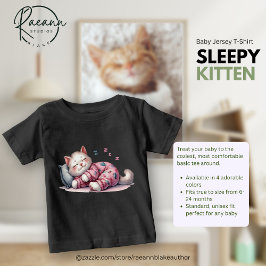 Camiseta Para Bebê T-Shirt Sleepy Kitten Baby Fine Jersey