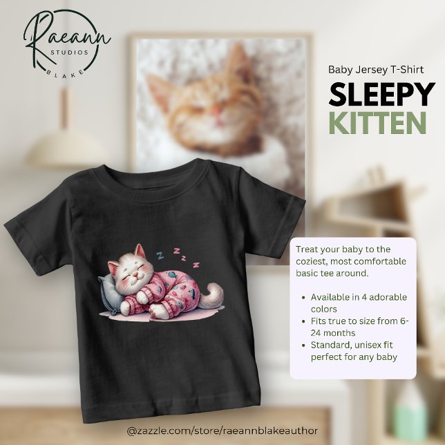 Camiseta Para Bebê T-Shirt Sleepy Kitten Baby Fine Jersey (Criador carregado)