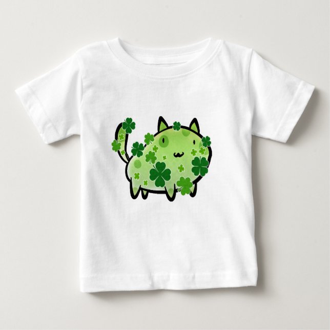 Camiseta Para Bebê T-shirt verde da criança do gato do trevo (Frente)