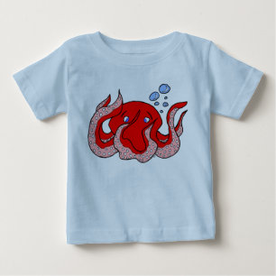 Camiseta Para Bebê T-shirt vermelho do polvo